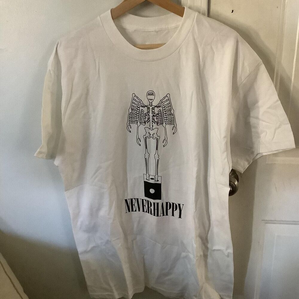 Neverhappy “die” white tee black variant Edition of 2 per size per color Limited